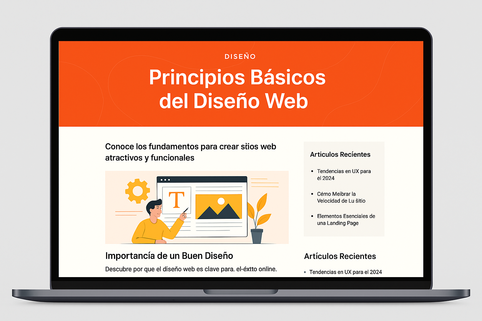 Blog Principios basicos del diseño web dentro de pantalla de portatil